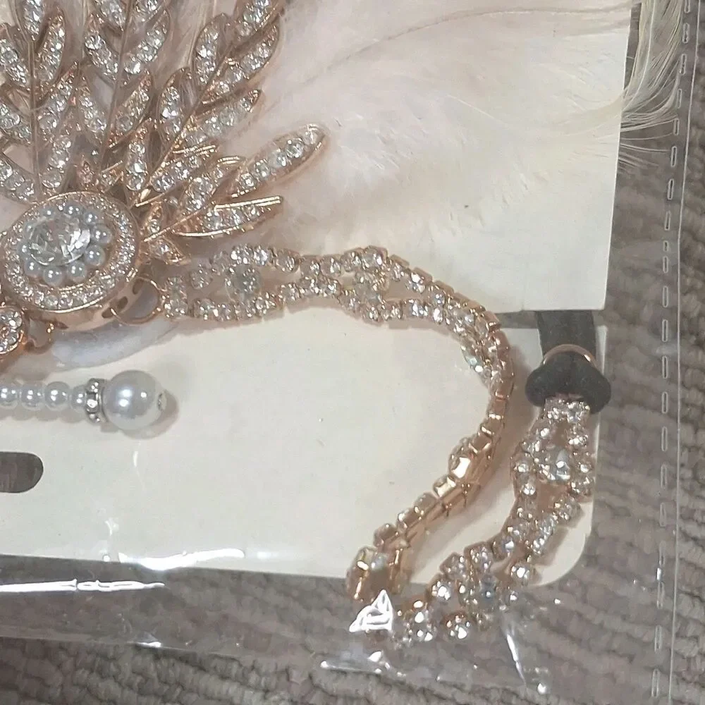 1920s Flapper Headband Gatsby Rhinestone Feather Costume Hair Accessory